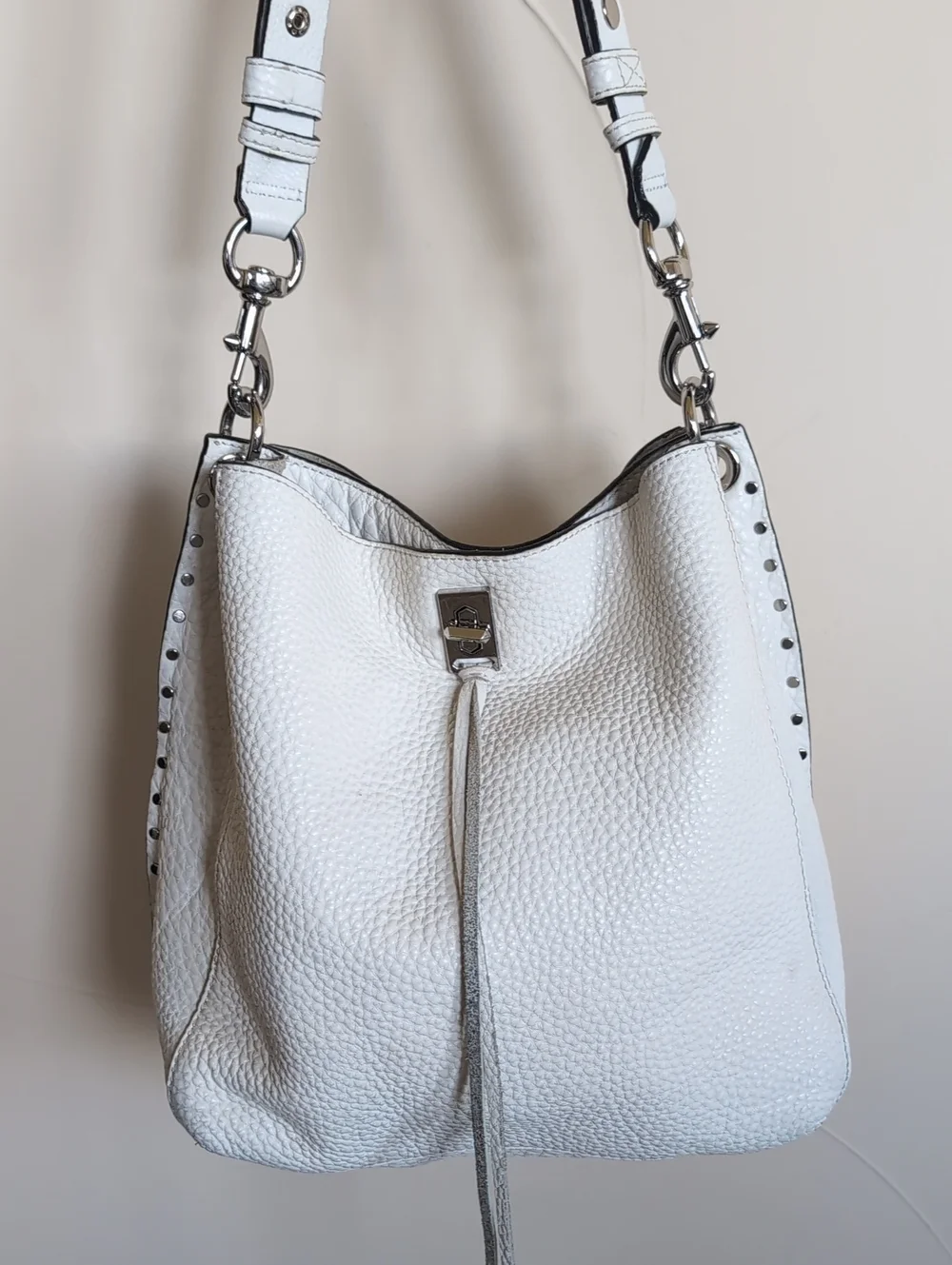 Rebecca Minkoff -Hobo Silver Studded Darren Shoulder Bag Optic White🤍
